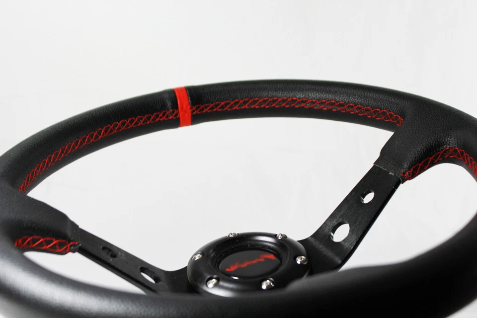 Volante universal de 6 orificios plato profundo negro centro raya roja para Acura Honda Foto 4 de 4