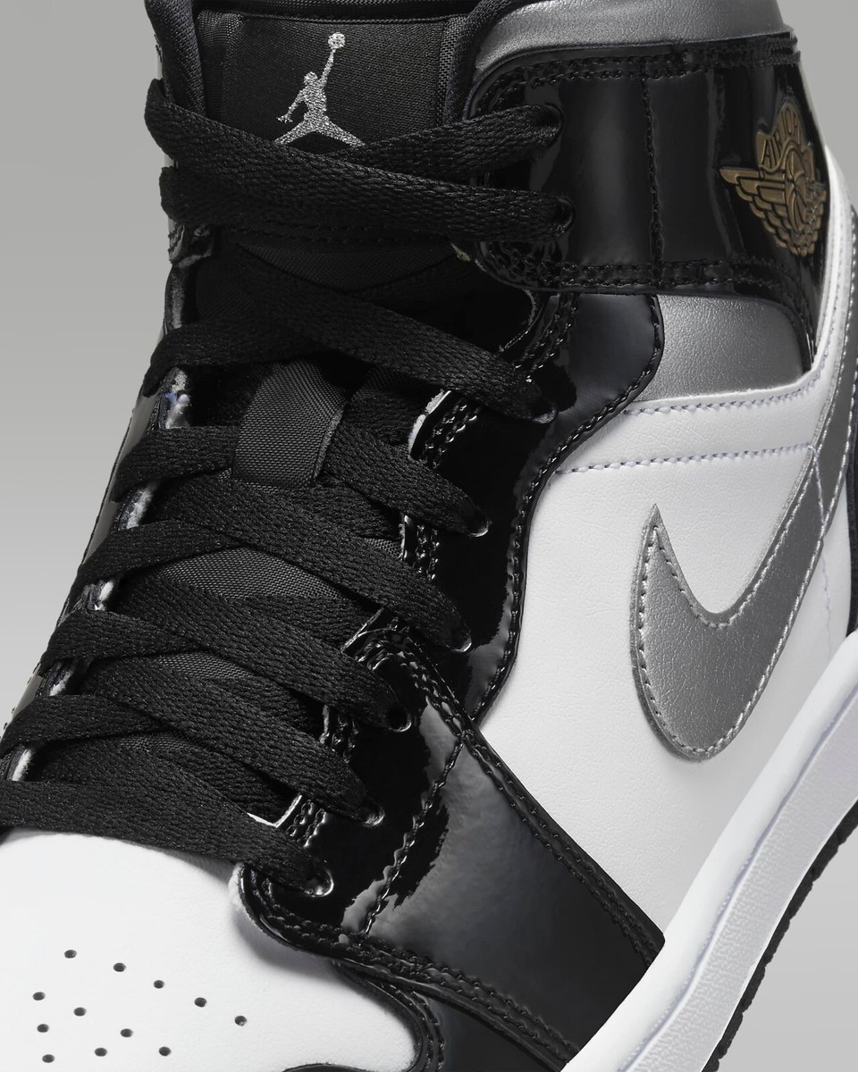 Nike Air Jordan 1 Mid Black Patent Gold Silver HV0789-010 US Nike Air Jordan 1 Mid Black Patent Gold Silver HV0789-010 US