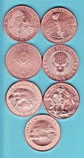 AMERICAN PATRIOT  7 Coin SET/LOT  1  TROY oz  RARE Copper Rounds   INTAGLIO MINT