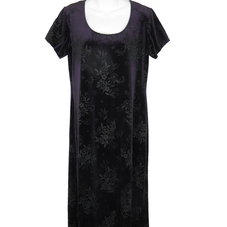 Maxi Vestido Y2K Terciopelo Púrpura 16 Cachichos Brillos Plateado Cuentas Manga Corta Foto 3 de 4