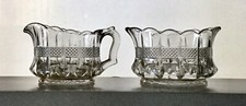 EAPG Antique U. S. GLASS 15071 "VIRGINIA" Clear Creamer  Sugar Set Gold Trim