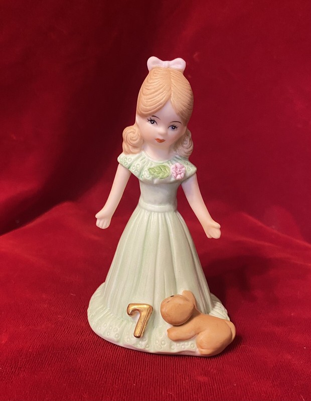 ENESCO GROWING UP GIRLS Birthday GIRL (7Yrs) Green With Kitten Cat 4”Tally