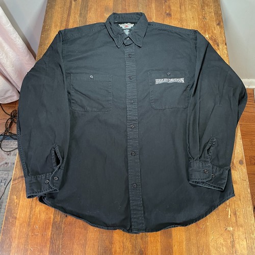 Harley Davidson Hemd Herren XL Schwarz Knopfleiste Motorrad Freizeit Oxford