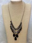 Pearls~Black Plastic Drops~18"-20" Fashion Necklace~Gray Faux