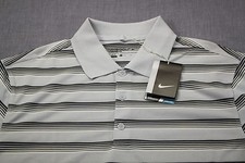 Nike Golf Logo Mens Gray Black Striped Dri-Fit Stay Cool Polo Shirt NWT S 65