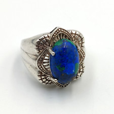 Vintage Sterling Silver 925 Azurite Malachite Cabochon Ring Sz 8