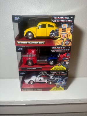 Jada Transformers Set of 3 Jazz Porsche 935, bumble bee, & Optimus Prime 