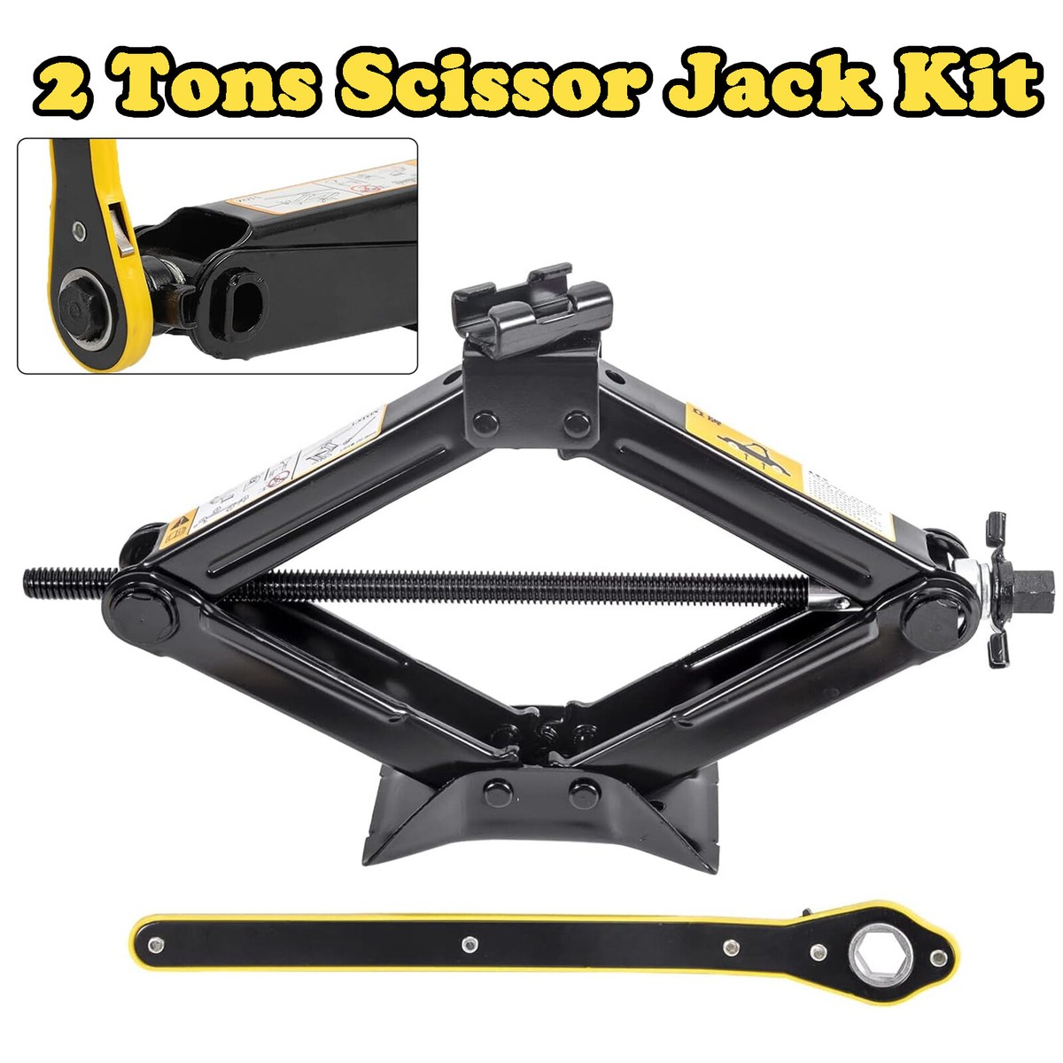 2 Ton Car Lift Scissor Jack Kit Lug Wrench Wheel Tire Changing