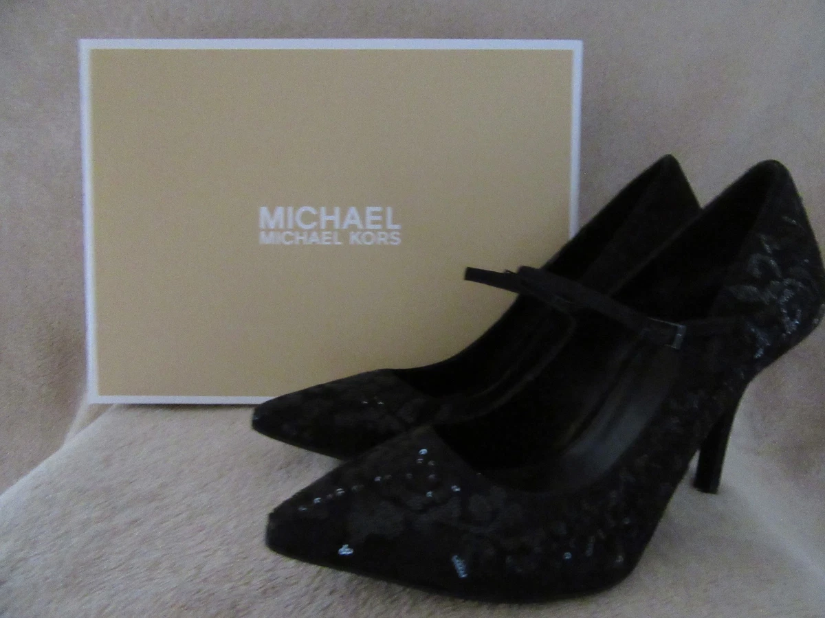 MICHAEL KORS Flex Mary Jane Suede Sequin Lace Heels Shoes US 7.5 M EUR 38 NWB