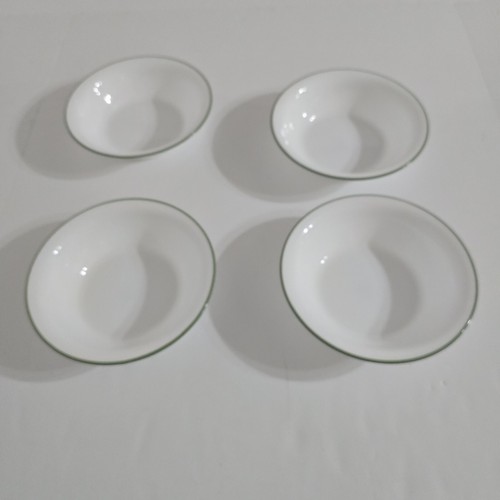 4 Corelle Corning Soup Bowls White With Green Rim Made In USA Microwavable - Picture 5 of 17