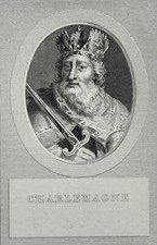 CHARLEMAGNE (742-814) PORTRAIT, ORIGINAL ENGRAVING FROM 1825,