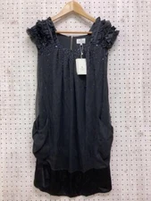 LANVIN en Bleu beaded embroidery ruffle silk dress size 36