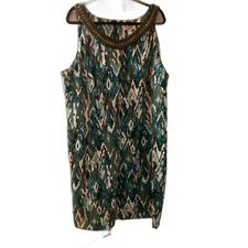 Dress barn Dress 22 Knee Lenght White Green Studded Neckline Sleeveless Sheath.