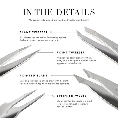 NEW Tweezerman Petite Tweeze Set: Slant Tweezer + Point Tweezer - (Black Leather - Picture 6 of 8