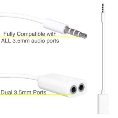 3.5mm Stereo Y Splitter Adapter – Dual Headphone Jack For IPhone, IPod, Audio Sharing