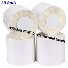 20 Rolls 450/Roll Direct Thermal Labels 4x6 For Zebra 2844 Etron ZP-450 LP2844
