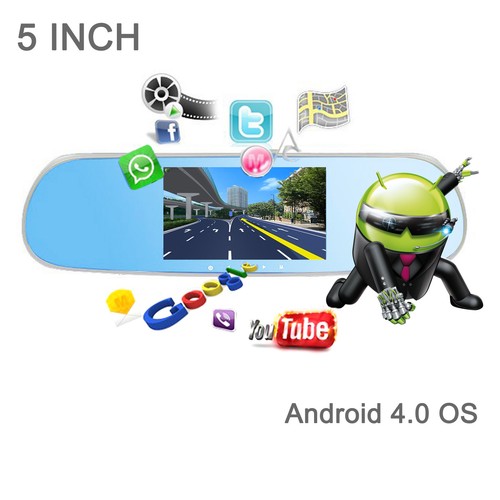 5'' Android GPS DVR Rear View Monitor Mirror + Car Backup Night Vision Camera - Picture 2 of 10