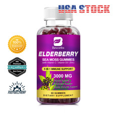   60pcs Elderberry Sea Moss Gummies, with Vitamin C D3,Zinc, Black Elderberry