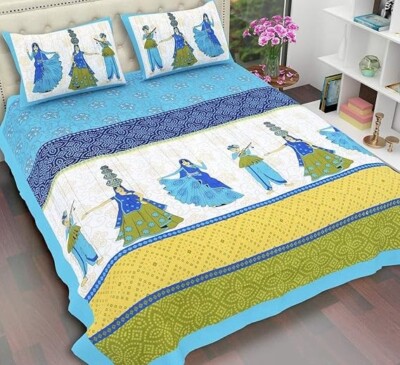 Rajasthani Jaipuri Traditional Sanganeri Kathputali Print 100%Cotton Double Size