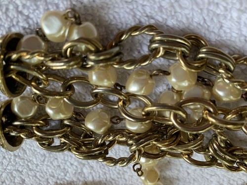 Vintage Metallkette Gürtel Damen Medium/Large goldfarben Kunstperlen Hänger Anhänger Boho - Bild 9 von 9