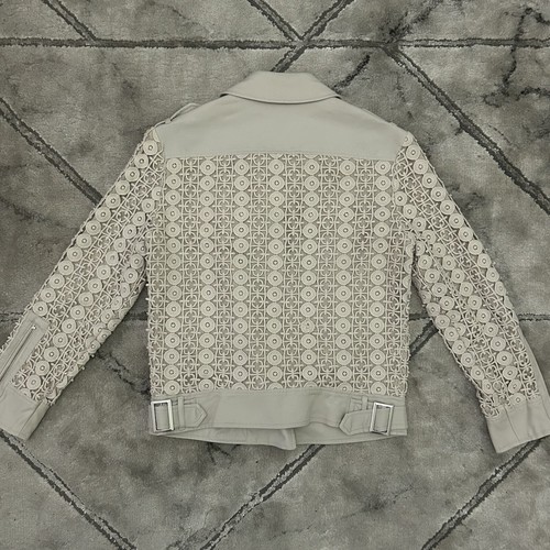 Mint Velvet Crochet Knit Lace Cream Biker Jacket - Size 8 UK Zipper Motorcycle - Picture 10 of 16