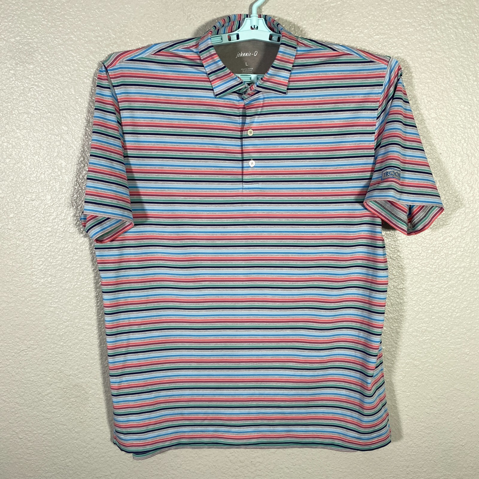 Johnnie O Polo Shirt Mens Large Blue Golf Performance Stretch Troon