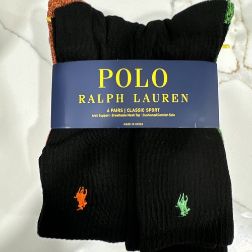 POLO RALPH LAUREN MENS CLASSIC SPORT CUSHIONED CREW SOCKS 6-12.5 New 6 Pairs