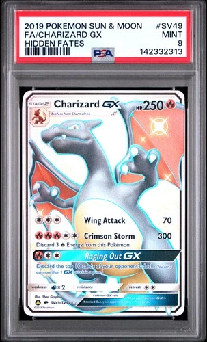 2019 POKEMON SUN & MOON HIDDEN FATES #SV49 FULL ART/CHARIZARD GX PSA 9