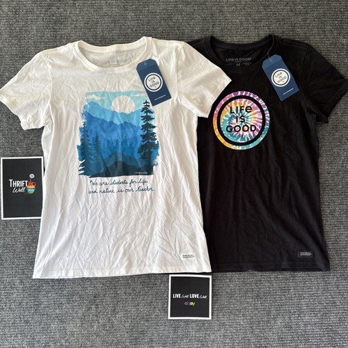 (2) Life Is Good Damen-T-Shirts M lila Baumwolle Outdoor/Tie-Dye neu mit Etikett - Bild 1 von 7