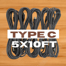 5PACK 10ft Fast USB A To Type C Charger Cable Braided Cord for Samsung Android