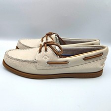 Sperry Top-Sider Leather 2-Eye Boat Shoes White/Brown Men's US 9 EU 40