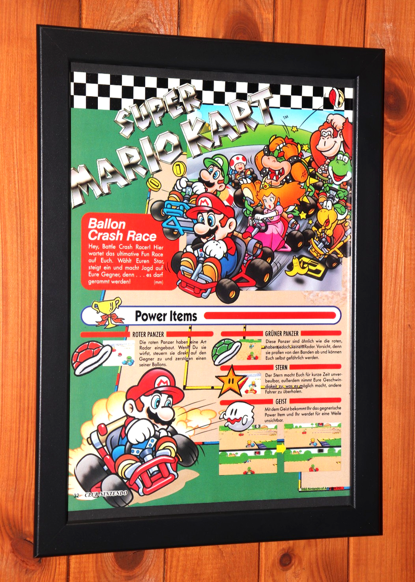 1992 Super Mario Kart Vintage SNES Rare Small Promo Poster / Ad