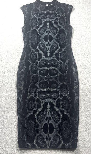 Kookai Animal Print Bodycon Dress Women 1 (AU 8) Black Stretch Midi Lined