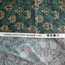 Christmas Gold Metallic Ornaments Green Tree Branches Joann Fabric 3 Yards
