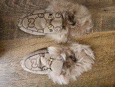 Gucci Princetown GG Canvas Fur-lined Mules.