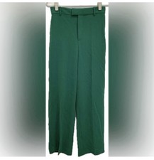 ZARA GREEN HIGH RISE WIDE STRAIGHT WORK SUITING PROFESSIONAL CHIC TROUSER PANT
