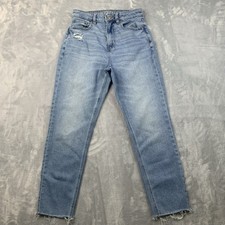 American Eagle Mom Jeans Women's Size 0 Short Straight Leg Light Denim Stretch