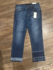 NWT JUDY BLUE Straight Leg Fit Tiered Ankle Hem Blue Denim Jeans 7/28