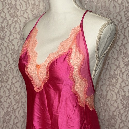 VTG Victoria’s Secret Pink & Orange Bias Cut Scalloped Lace Slip Dress SZ Small - Picture 5 of 15