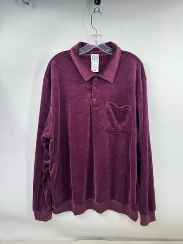 Vintage John Blair Velour Shirt Mens XL Burgundy Button Polo Sweater Retro 80s - Picture 1 of 5