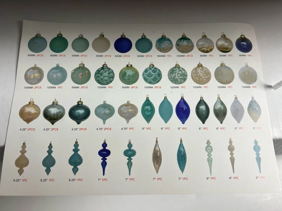 Frontgate Holiday Collection Box Set of 60 Glass Christmas Ornaments Blue White - Image 2 of 4