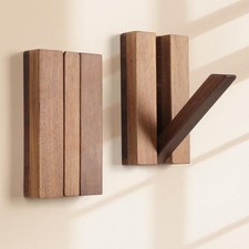Foldable Wall Hooks 2Pack: Rustic Wooden Coat Hooks Mounted for Heavy Duty Hangi