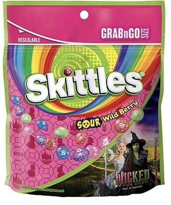 NEW Skittles Candy 7.2 oz. Sour Wild Berry Resealable Bag Grab n Go Size Wicked