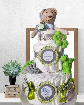 Windeltorte Mädchen Junge  Bärchen Schnullermännchen Grün  personalisiert  