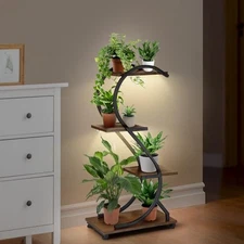 Plant Stand Indoor with Grow Lights, 4 Tiered Metal Plant S Shape-Natural Light