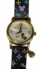 NEW BATTERY Vintage Mickey Mouse Luxury Print MM Letter Wrist Watch Black MU3006