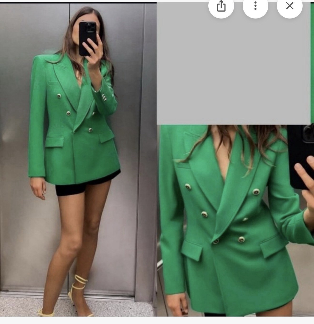 ZARA GREEN TAILORED DOUBLE BREASTED BLAZER WITH GOLDEN BUTTONS SIZE LARGE