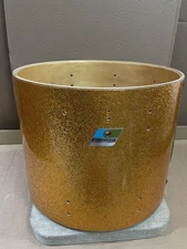 Ludwig 70s Vintage 15” Snare Drum Shell Factory Gold Sparkle Blue Olive Badge