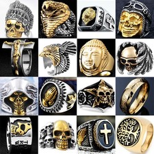 Titanium Stainless Steel Mens Jewelry Men's Motorcycle Biker Skull Punk Rings