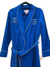 Vtg Corduroy Robe Adult Cotton NOS Tags Blue 1960s Sz L Evelyn Pearson